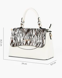 RIFLE - Borsa a mano bianca con patta animalier, tasca posteriore e tre scomparti interni, tracolla removibile