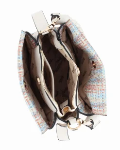 RIFLE - Borsa a mano multicolor effetto intreccio con manico intrecciato e tre scomparti principali, tracolla removibile