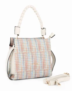 RIFLE - Borsa a mano multicolor effetto intreccio con manico intrecciato e tre scomparti principali, tracolla removibile