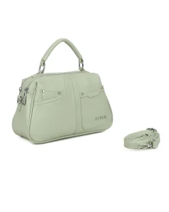 RIFLE - Borsa a mano verde salvia con due scomparti principali e finte tasche frontali, tracolla removibile