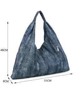 RIFLE - Borsa a sacca in denim blu con paillettes , tracolla removibile