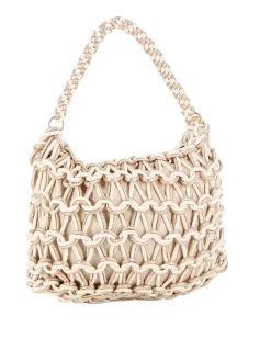 RIFLE - Borsa a spalla beige e champagne con intreccio in corda bicolore