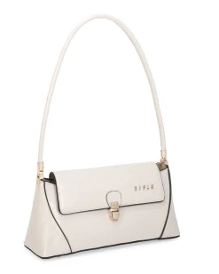 RIFLE - Borsa a spalla beige lucida con patta e chiusura a incastro