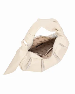RIFLE - Borsa a spalla beige trapuntata con lustrini, tracolla removibile