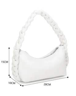 RIFLE - Borsa a spalla bianca con manico intrecciato, tracolla removibile