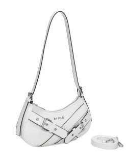 RIFLE - Borsa a spalla bianca con fibbie frontali e tracolla removibile