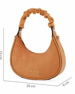 RIFLE - Borsa a spalla camel con manico arricciato e parte frontale scamosciata , tracolla removibile