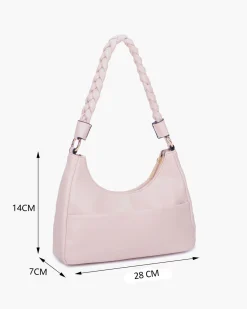 RIFLE - Borsa a spalla nude con manico intrecciato, tracolla removibile