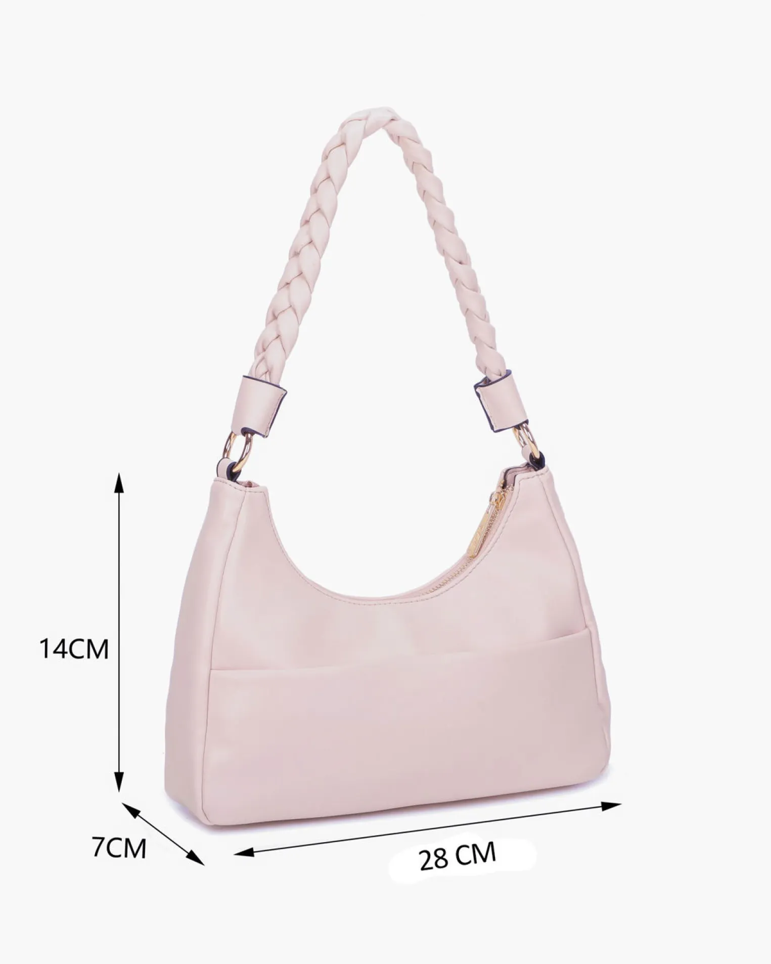RIFLE - Borsa a spalla nude con manico intrecciato, tracolla removibile