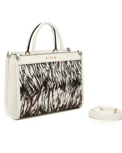 RIFLE - Borsa due manici animalier bianca con tasca posteriore, tracolla removibile