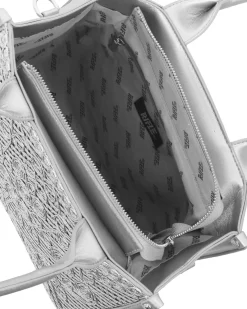 RIFLE - Borsa due manici argento con parte frontale intrecciata, tracolla removibile