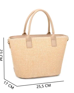 RIFLE - Borsa due manici beige con tre scomparti interni e trama ad intreccio, tracolla removibile