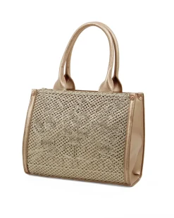 RIFLE - Borsa due manici platino con parte frontale intrecciata, tracolla removibile