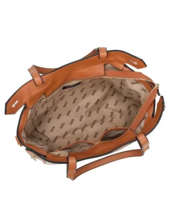 RIFLE - Borsa due manici taupe con parte frontale in paglia, tracolla removibile