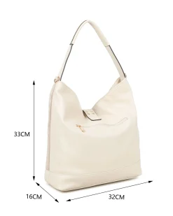 RIFLE - Borsa sacca beige con tasche frontali e mini pattina con borchie, tracolla removibile