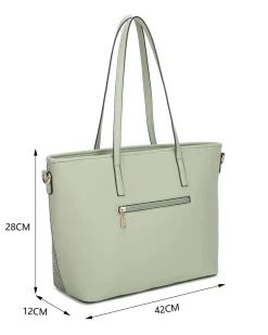 RIFLE - Borsa shopping verde salvia con parte frontale effetto paglia e tasca posteriore, tracolla removibile