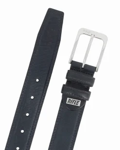 RIFLE - Cintura blu da uomo in VERA PELLE con fibbia nichel free