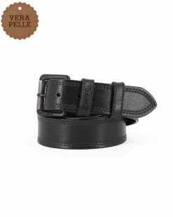 RIFLE - Cintura nera da uomo in VERA PELLE con fibbia nichel free