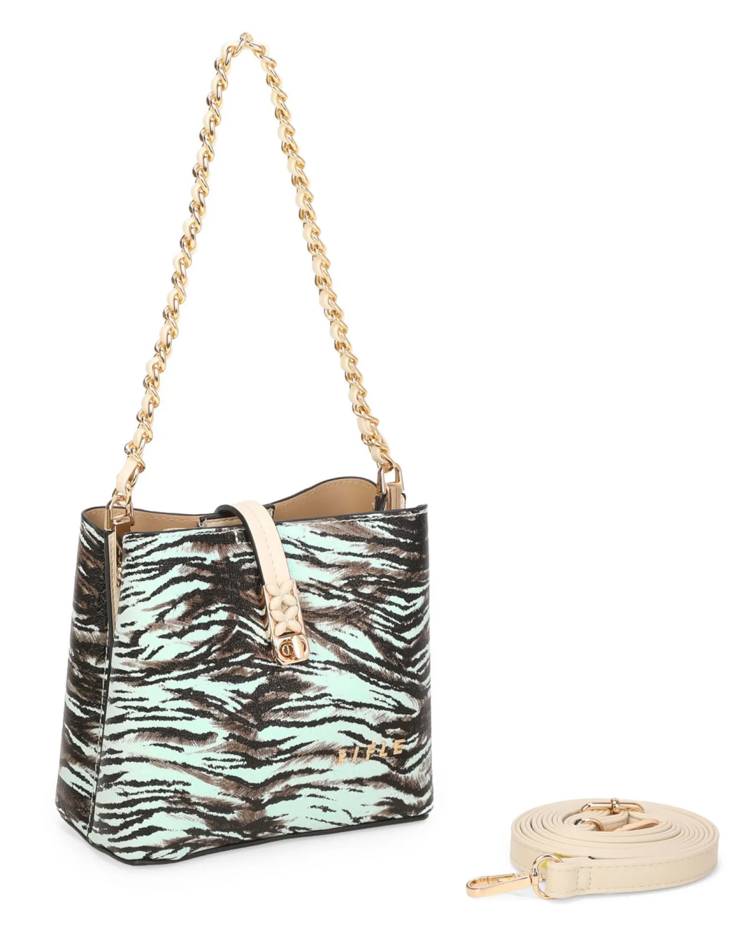 RIFLE - Minibag animalier celeste con tre scomparti principali e pattina con chiusura a girello, tracolla removibile
