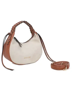 RIFLE - Minibag beige con manico intrecciato e parte frontale scamosciata, tracolla removibile