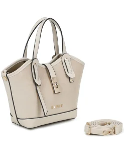 RIFLE - Minibag beige scamosciata con pattina e chiusura a girello, tracolla removibile