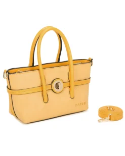 RIFLE - Minibag due manici giallo con parte frontale scamosciata e dettaglio cinturino con girello, tracolla removibile