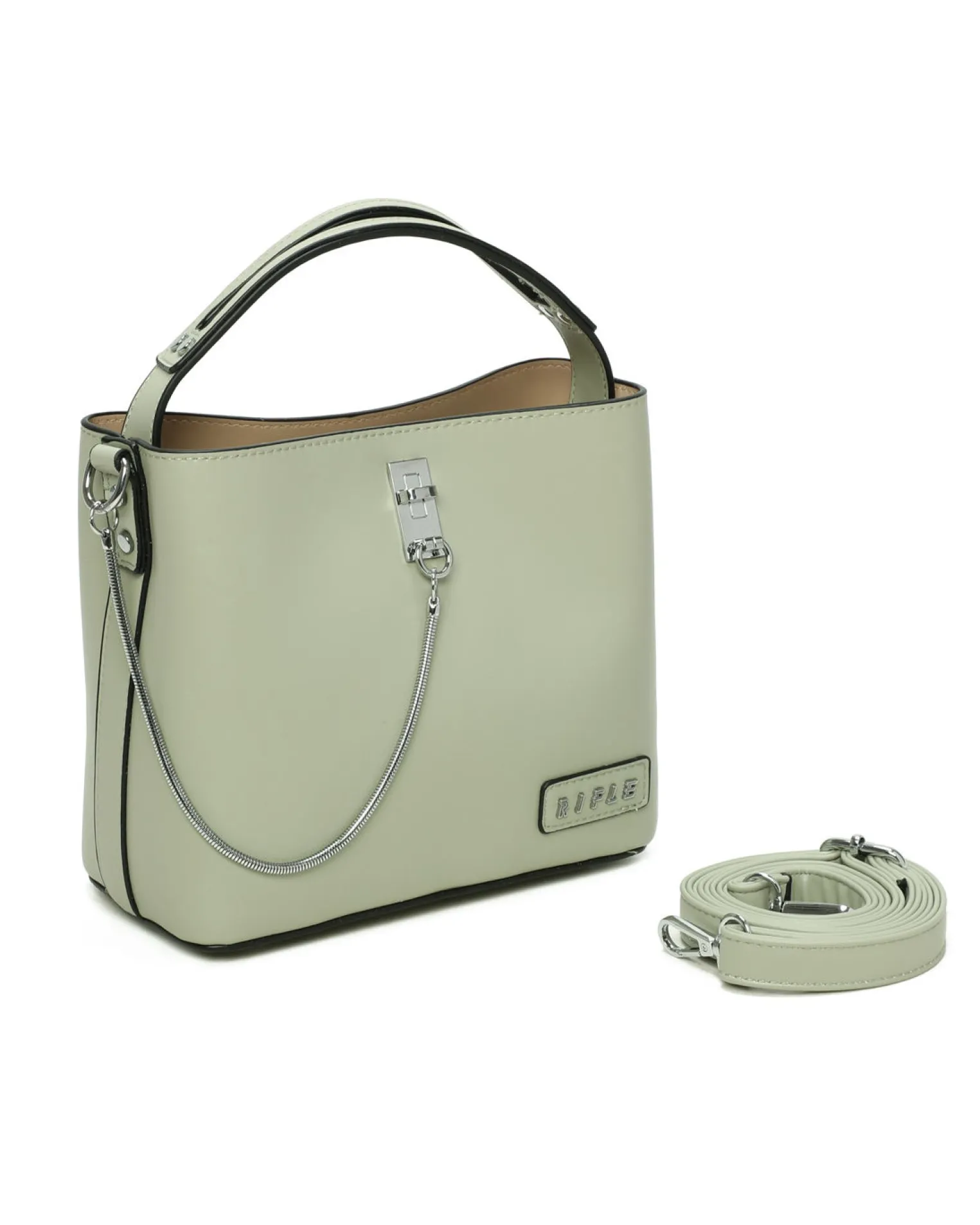 RIFLE - Minibag verde salvia con tre scomparti principali e dettaglio catenina, tracolla removibile