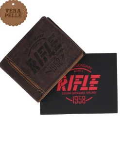 RIFLE - Portafoglio uomo testa moro con logo frontale e ribaltina in VERA PELLE