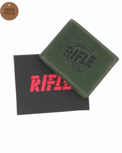 RIFLE - Portafoglio verde da uomo in VERA PELLE con ribaltina interna
