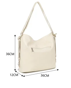 RIFLE - Sacca/Zaino beige con tasca posteriore e parte frontale scamoscia con frange