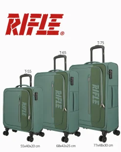 RIFLE - TROLLEY VERDE IN TESSUTO CON DOPPIA TASCA FRONTALE, COMBINAZIONE TSA E 4 RUOTE