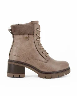 RIFLE - Tronchetto beige con lacci e zip laterale, tacco 6CM