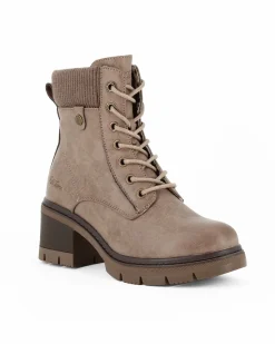 RIFLE - Tronchetto beige con lacci e zip laterale, tacco 6CM