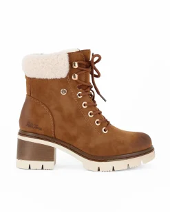 RIFLE - Tronchetto cognac con lacci, zip laterale e pelliccetta interna, tacco 6CM