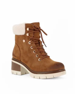 RIFLE - Tronchetto cognac con lacci, zip laterale e pelliccetta interna, tacco 6CM