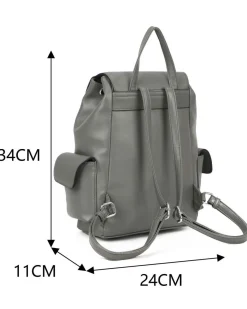 RIFLE - Zaino grigio multitasche con coulisse e patta, dettaglio catenina