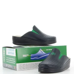 SANITAL LIGHT - Ciabatta sanitaria blu in VERA PELLE con inserti elasticizzati, MADE IN ITALY