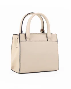 SERGIO TACCHINI - Borsa due manici beige con tasca frontale e tre scomparti interni, tracolla e ciondolo portachiavi removibili