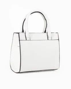 SERGIO TACCHINI - Borsa due manici bianca con tasca frontale e tre scomparti interni, tracolla e ciondolo portachiavi removibili