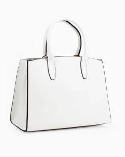 SERGIO TACCHINI - Borsa due manici bianca con pennacchio a frange e tre scomparti principali, tracolla removibile