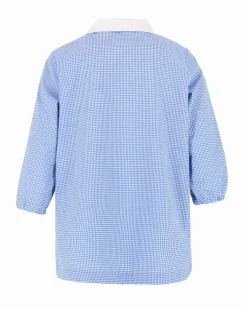 SIGGI - Grembiule asilo azzurro a quadretti da bimbo con due tasche frontali e graffetta in omaggio, certificazione OEKO TEX