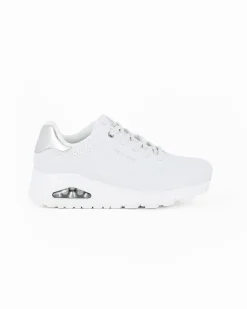SKECHERS UNO SHIMMER AWAY - Sneakers binaca da donna con dettaglio tomaia traforata e inserto argento