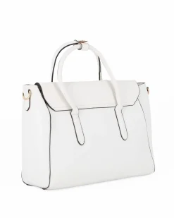 SOLO SOPRANI - Borsa due manici bianca con patta, tracolla removibile