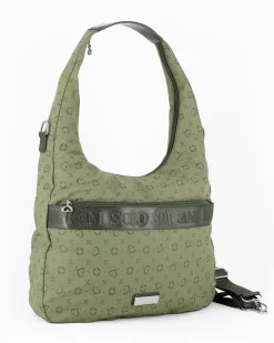 SOLO SOPRANI - Borsa sacca verde con tasca frontale, tracolla removibile