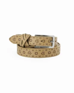 SOLO SOPRANI - Cinta beige loggata da donna con fodera in VERA PELLE