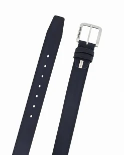 SOLO SOPRANI - Cinta blu da uomo con fodera in VERA PELLE