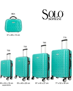 SOLO SOPRANI - TROLLEY ABS TURCHESE  SIMBOLI LOGO CON QUATTRO RUOTE DOPPIE