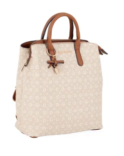 SOLO SOPRANI - Zaino beige loggato due manici con tre scomparti principali e tasca posteriore