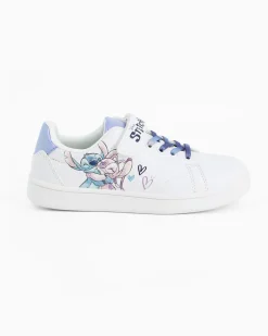 STITCH  - Sneakers bianca da bambina con lacci e strappo