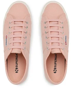 SUPERGA - Sneakers da donna rosa e bianca con suola spessa e occhielli argento metallizzato - 2790 PLATFORM